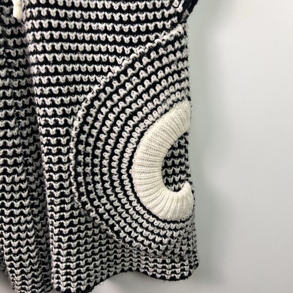 Mechant Black White Chunky Knit Sweater Tunic Armholes Pockets Drawstring OSFM - Picture 4 of 10